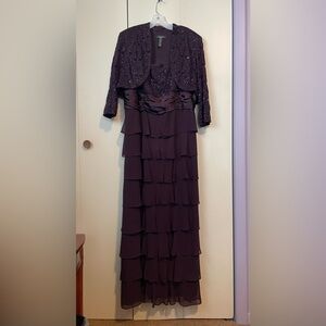 R&M Richards Elegant Plum Layered Maxi Dress